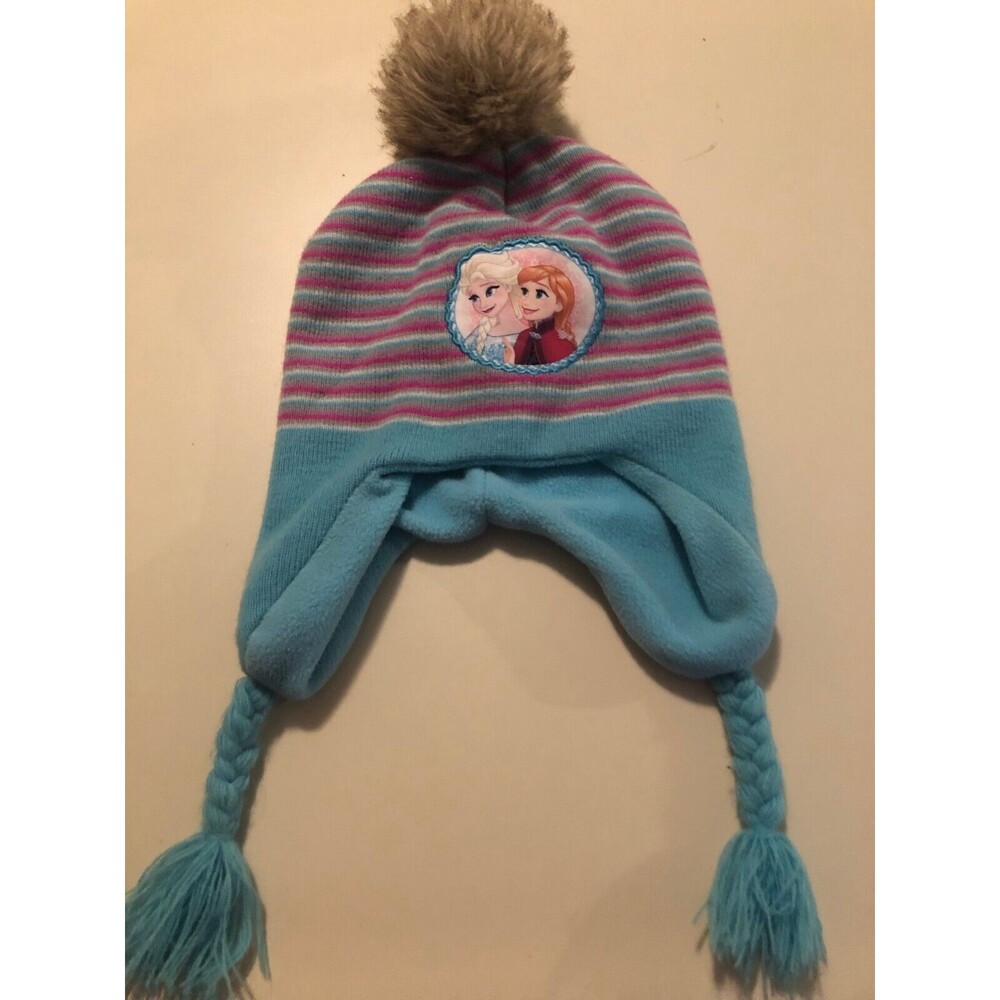 Disney Frozen Elsa & Anna Winter Hat with Pom & Over the Ear Coverage w/Braids